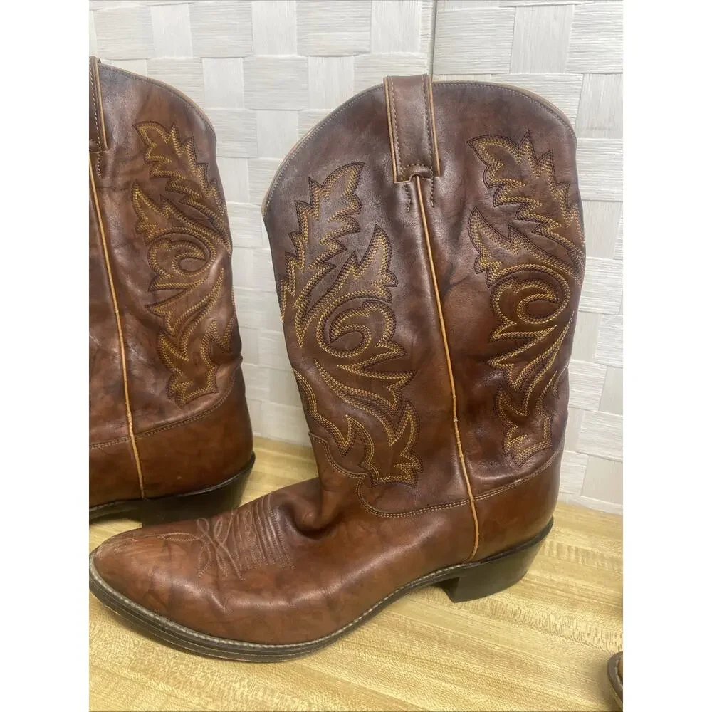 Men’s Cowboy Boots Justin 1560 Sz 12D Chestnut Embroidered Buck Leather Western